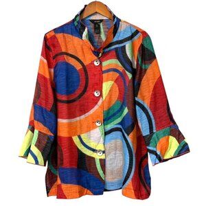 Ali Miles Woven Button Front Jacket Top Wire Collar Artsy Abstract Color Size XL